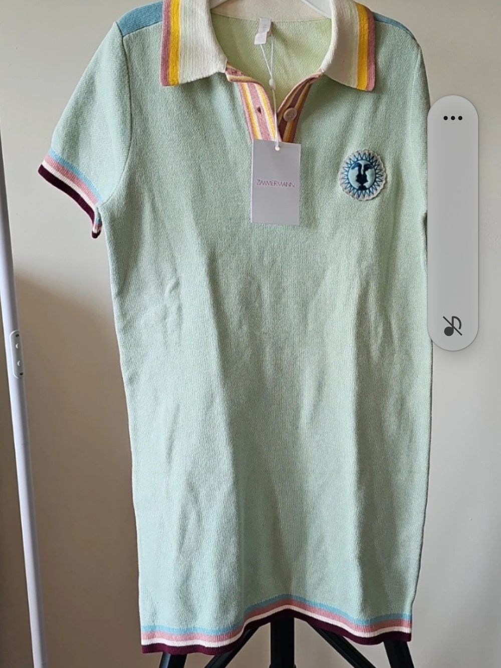 Zimmermann Mint Polo Dress with Multicolor Trim
